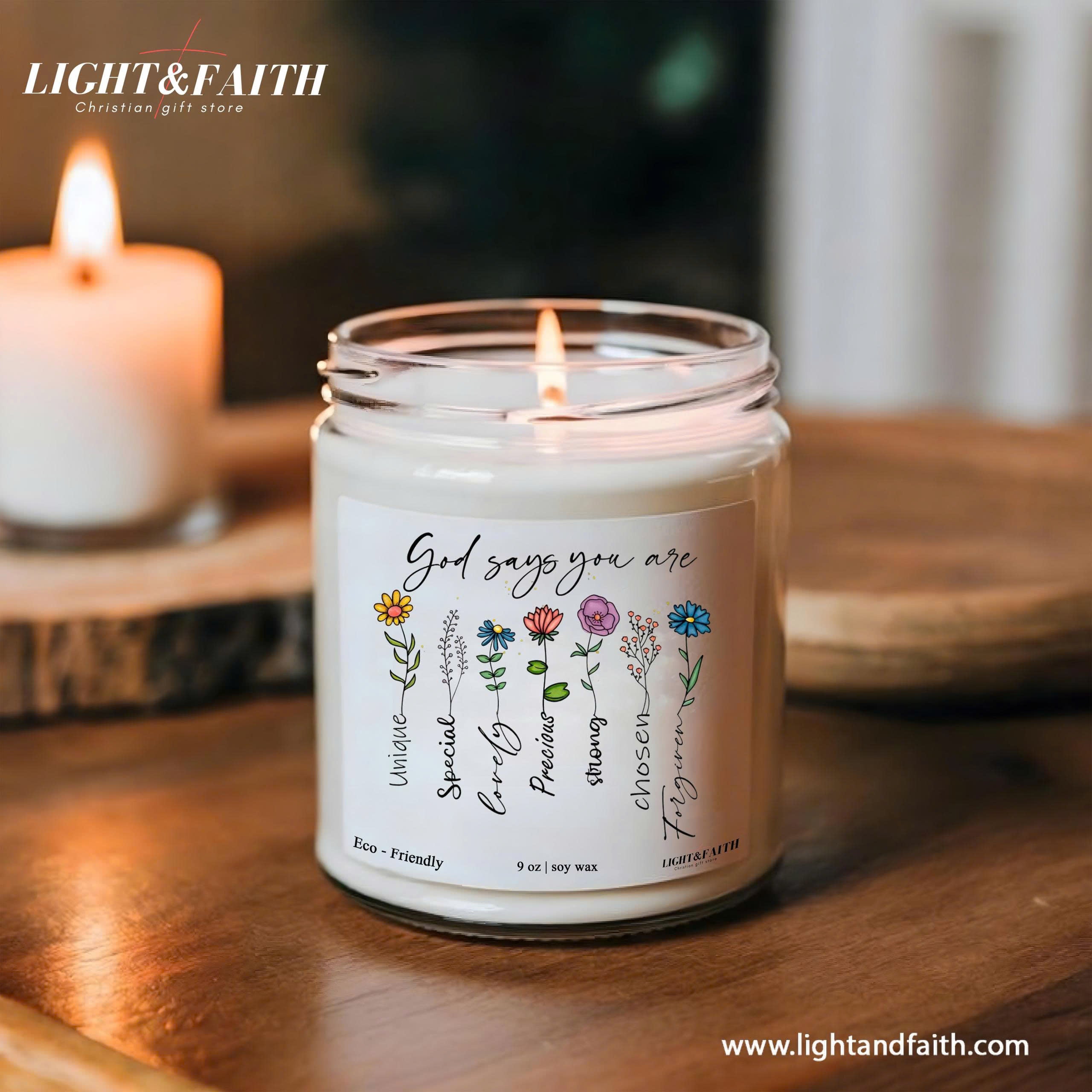 Christian Jesus Candle, God Says You Are, Inspirational Bible Verses, Gift for Christmas, Beautiful, Precious, Strong, Forgiven CDLAF19